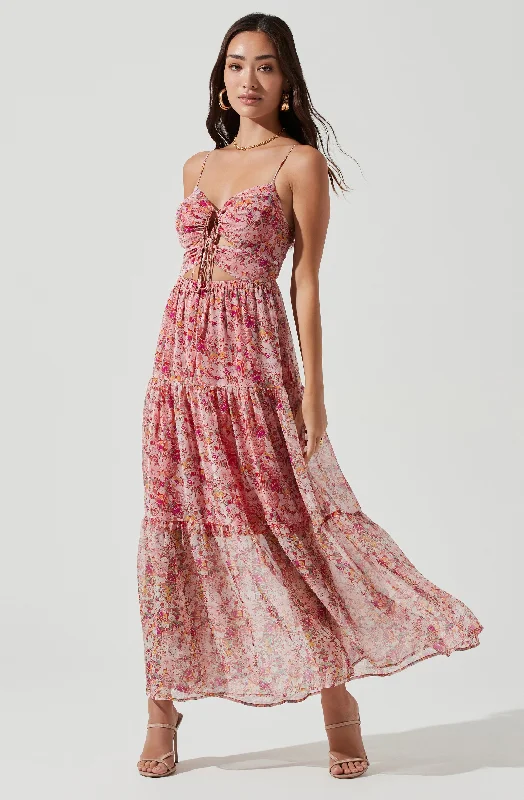 Get It Now Brandy Floral Cinched Front Cutout Maxi Dress