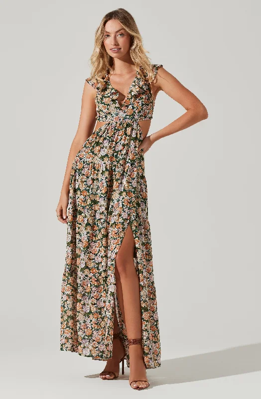 Offer Ending Soon Floral Ruffle Cutout Maxi Dress