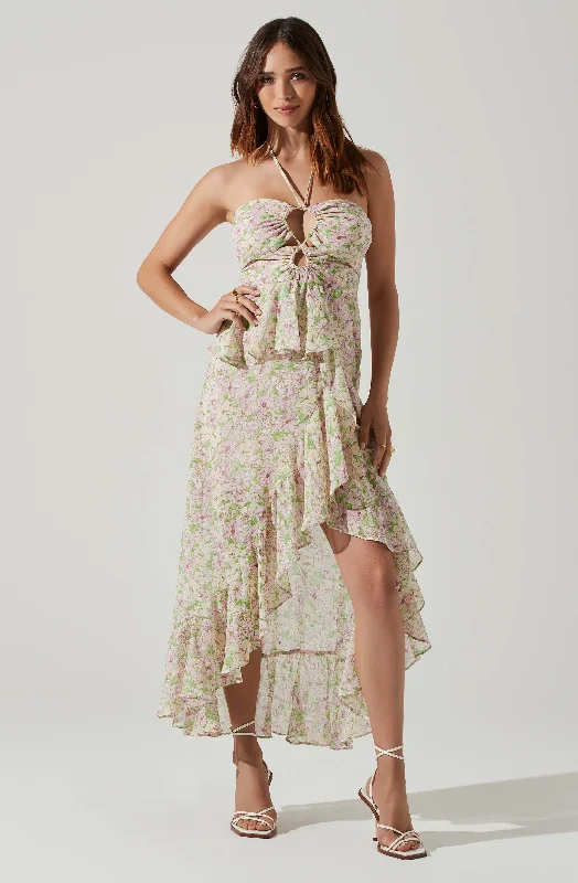 Today Only Vivee Floral Asymmetrical Halter Maxi Dress