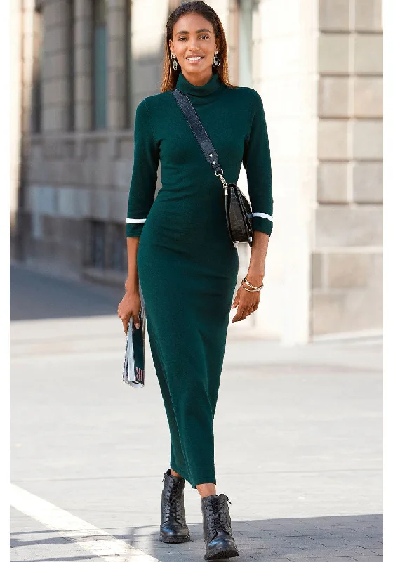 Only for You LASCANA Women's Ribbed Turtle Neck Maxi Dress