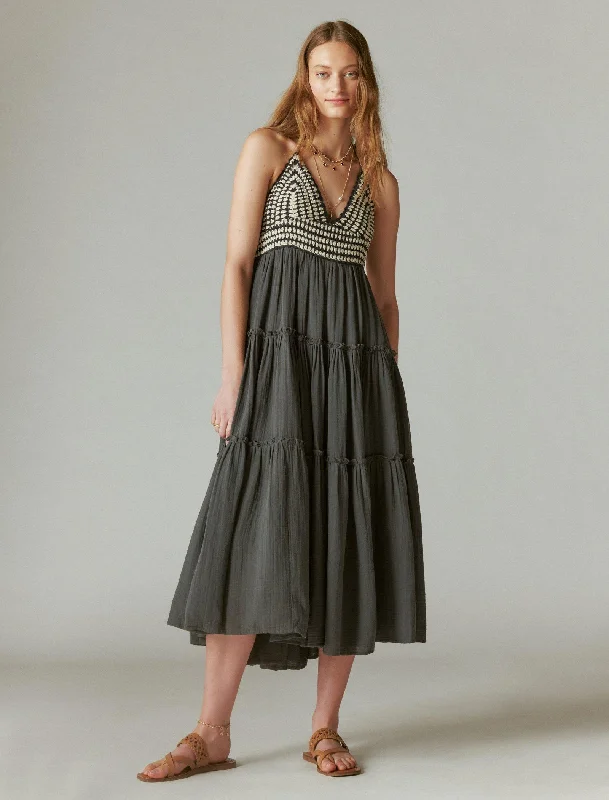 Best Price Ever Lucky Brand Women's Crochet Trim Maxi Dress