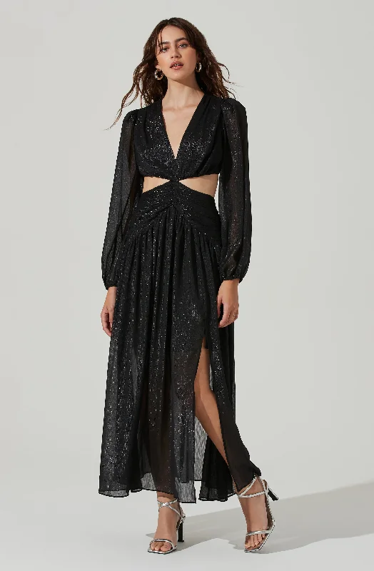Exclusive Discounts Just for You Metallic Twist Cutout Waist Maxi Dress