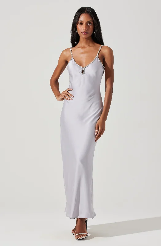 Limited-Time Discount Nilana Rhinestone Trim Satin Maxi Dress