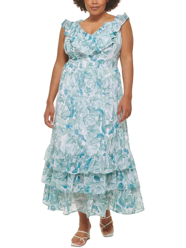 Shop & Save Big Plus Womens V-Neck Long Maxi Dress