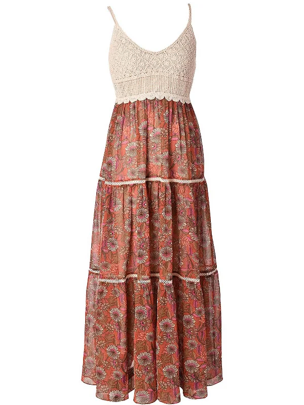 Shop & Save Today Womens Crochet Chiffon Maxi Dress