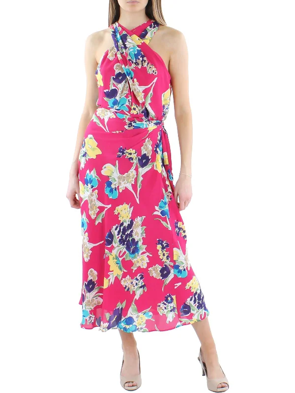 Unseen Savings Womens Floral Halter Maxi Dress
