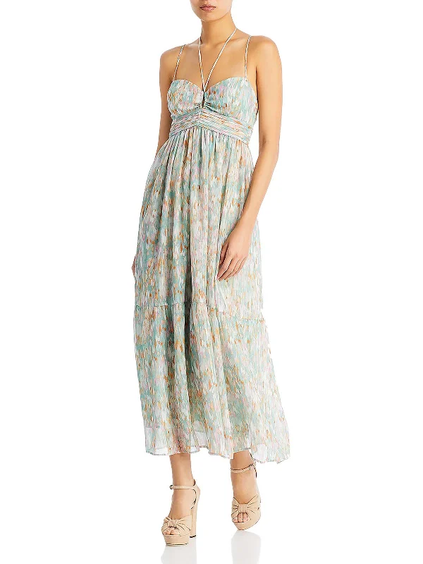 Deal Frenzy Womens Pintuck Metallic Maxi Dress