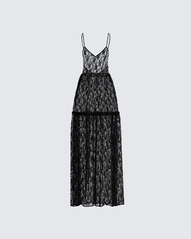 Weekend Savings Bonanza Marina Black Lace Sheer Maxi Dress
