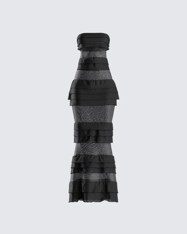 Massive Discounts Adelaide Black Tiered Maxi Dress
