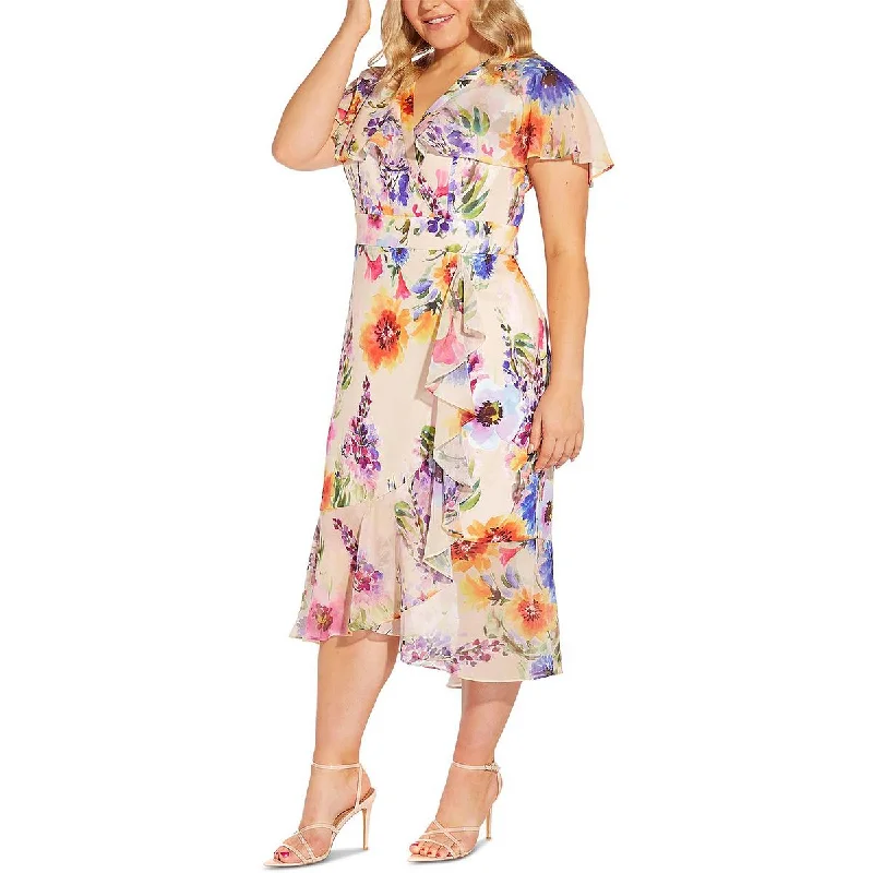 Weekend Shopping Extravaganza Adrianna Papell Womens Surplice Midi Wrap Dress