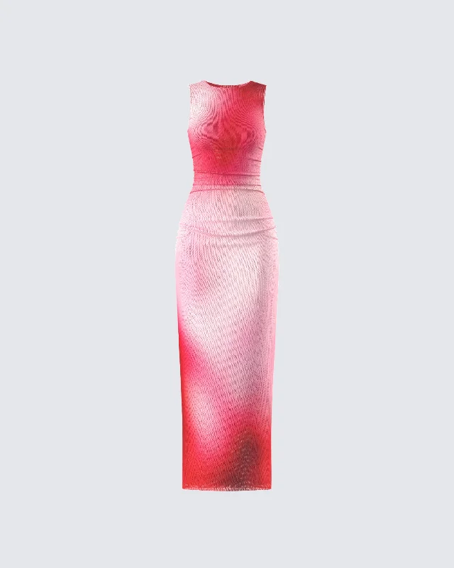 Mega Discounts Aldina Red Print Mesh Maxi Dress