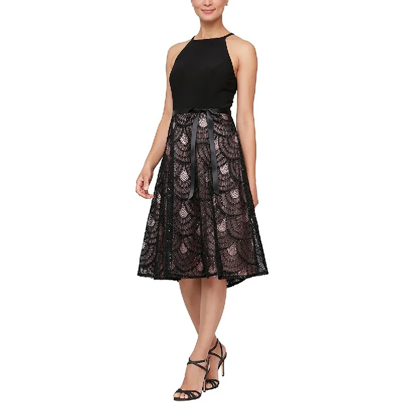 Weekend Super Sale Alex & Eve Womens Halter Midi Cocktail and Party Dress