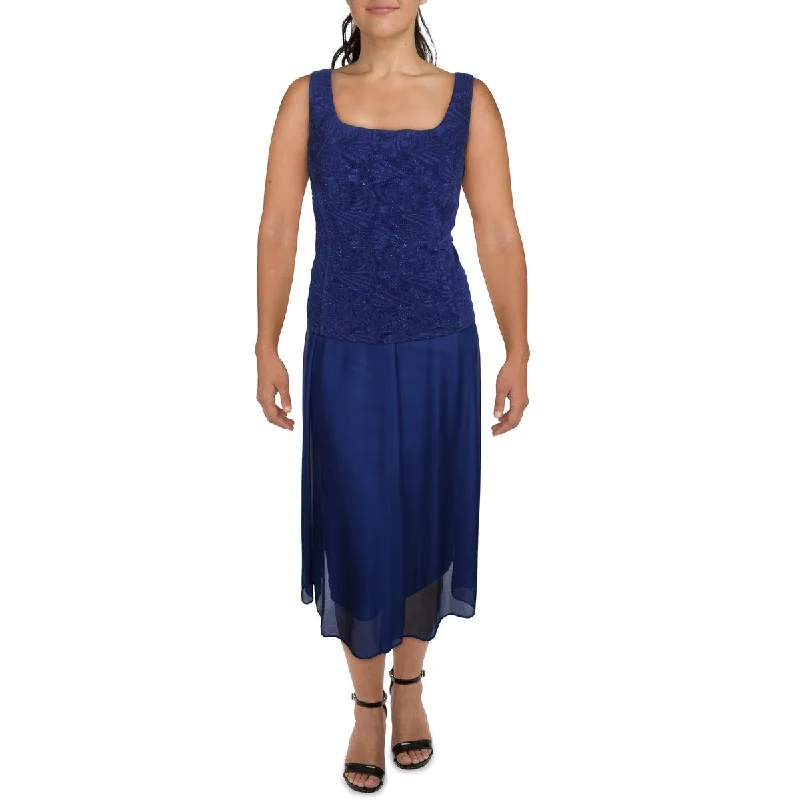 Weekend Limited-Time Offers Alex Evenings Womens Plus Glitter Midi Cocktail and Party Dress