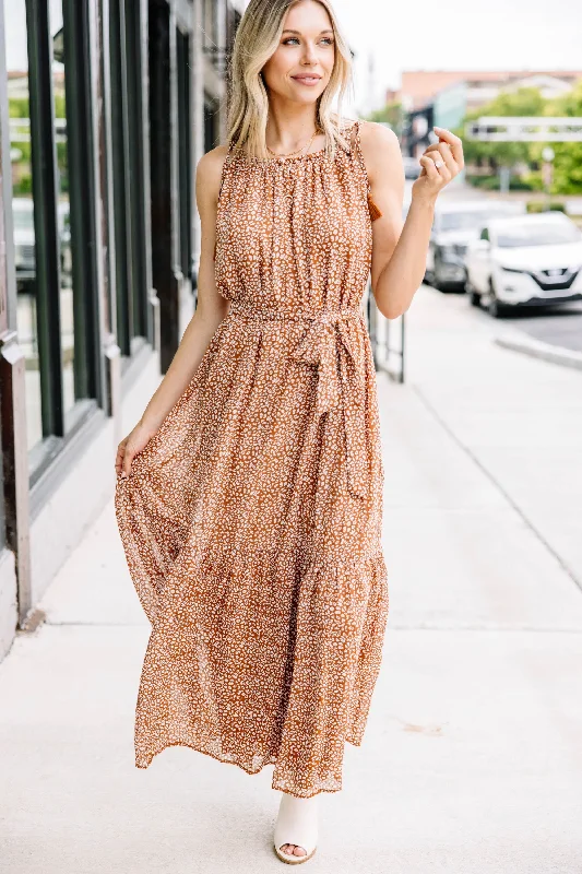 Super Deal All Of Your Love Brown Ditsy Leopard Maxi Dress