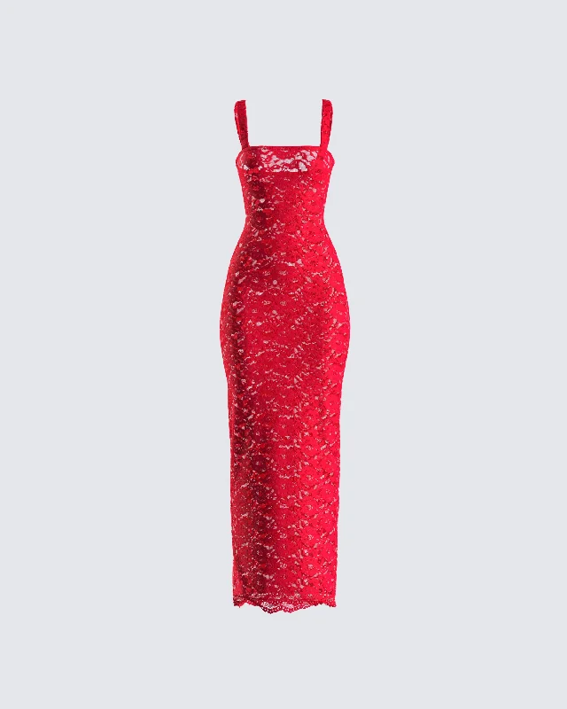 Weekend Flash Discount Arlo Red Lace Strappy Maxi Dress