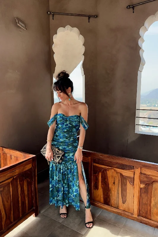 Weekend Bargain Time Aruba Floral Mesh Maxi Dress