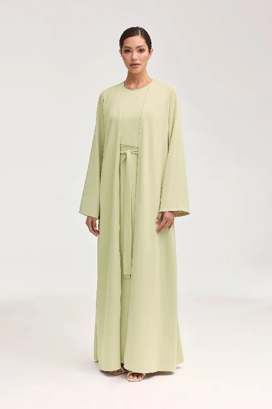 Super Deal Asalah Wrap Waist Maxi Dress & Abaya Set - Pistachio