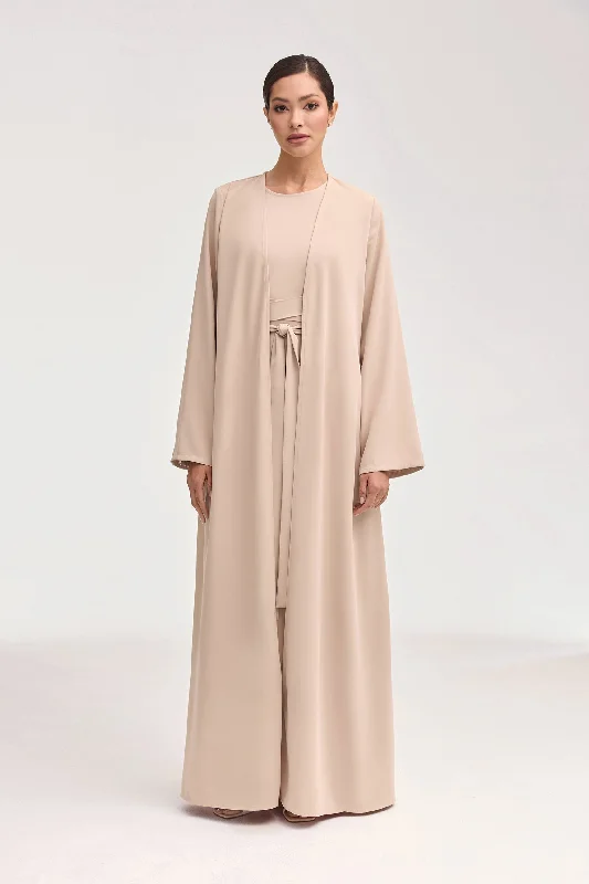 Get It Now Asalah Wrap Waist Maxi Dress & Abaya Set - Creme Brulee
