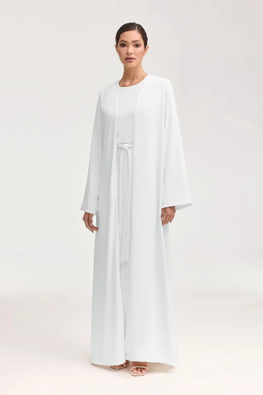 Limited Offer Asalah Wrap Waist Maxi Dress & Abaya Set - White