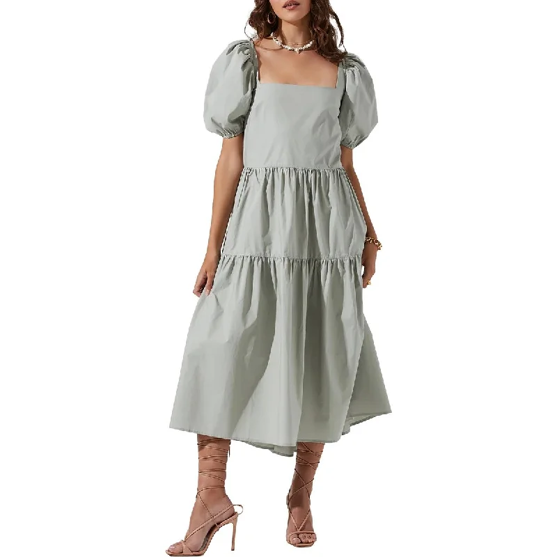Weekend Discount Fest ASTR The Label Ilana Women's Cotton Ruffled Puff Sleeve Midi Peasant Dress