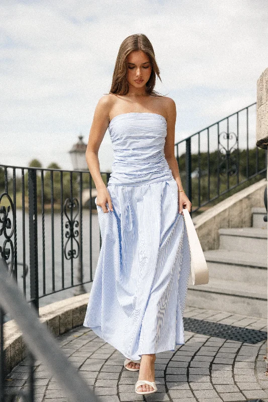 Offer of the Day Avalee Strapless Maxi Dress - Blue Stripe