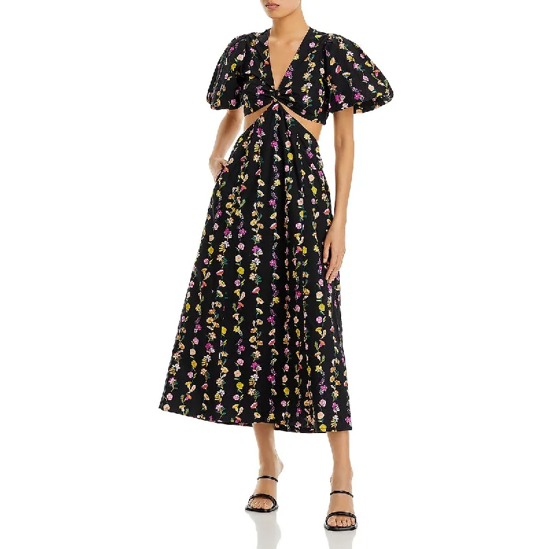 Weekend Flash Offers Banjanan Womens   Cotton Floral Print Midi Dress
