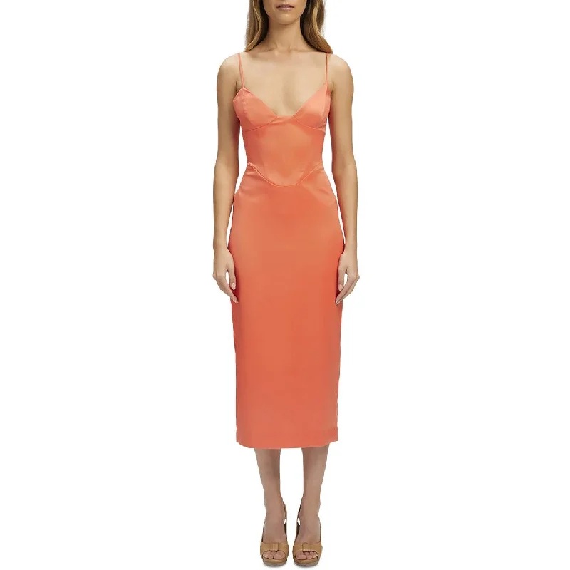 Weekend Super Sale Frenzy Bardot Womens Ayla Satin Sheath Midi Dress