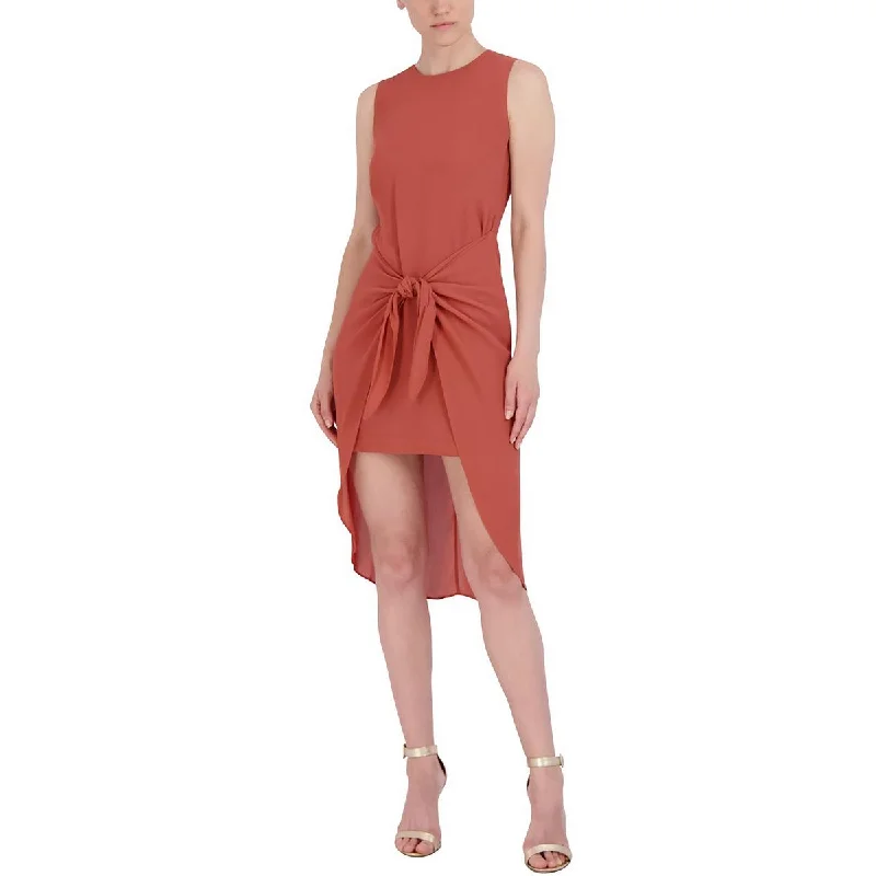 Weekend Price Slash Day BCBGMAXAZRIA Womens Faux Wrap Hi-Low Midi Dress Orange S