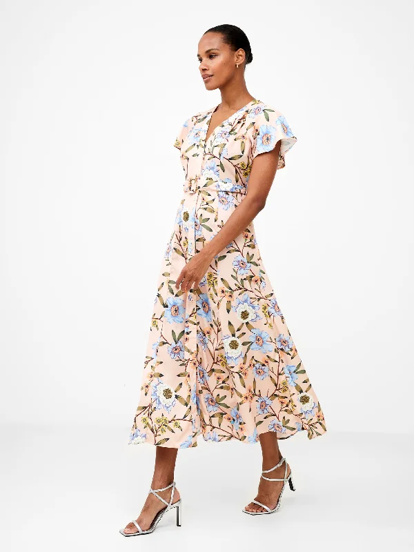 Weekend Hot Bargains Floral Button-Through Belted Midi Dress