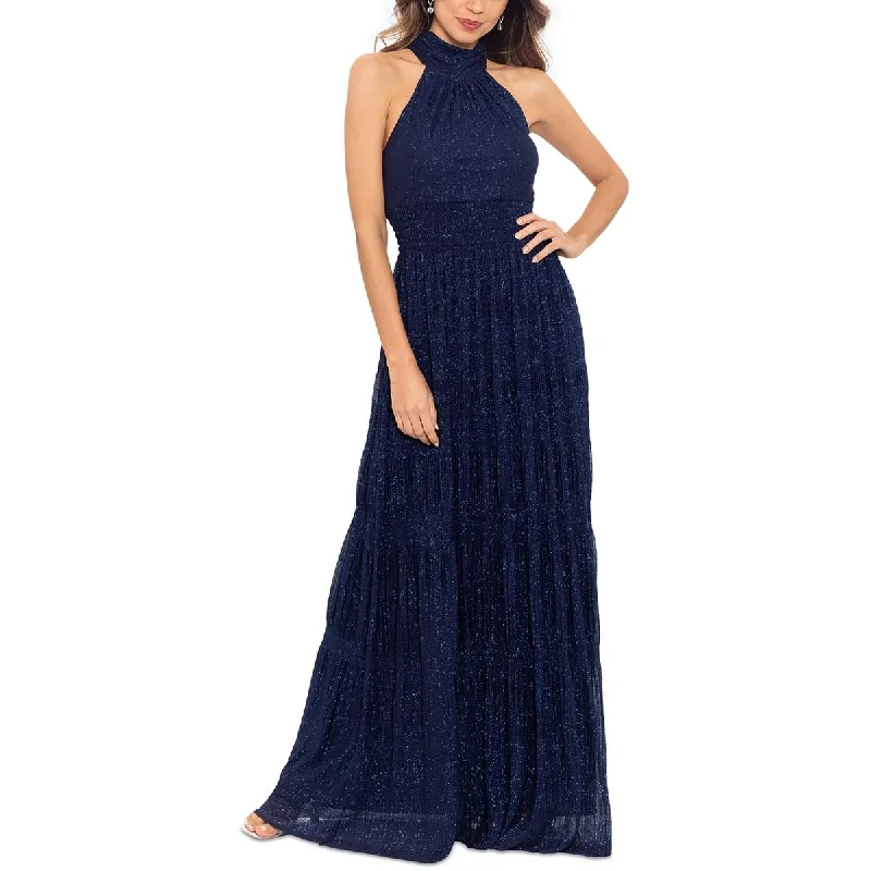 Weekend Discount Extravaganza Betsy & Adam Womens Glitter Halter Evening Dress