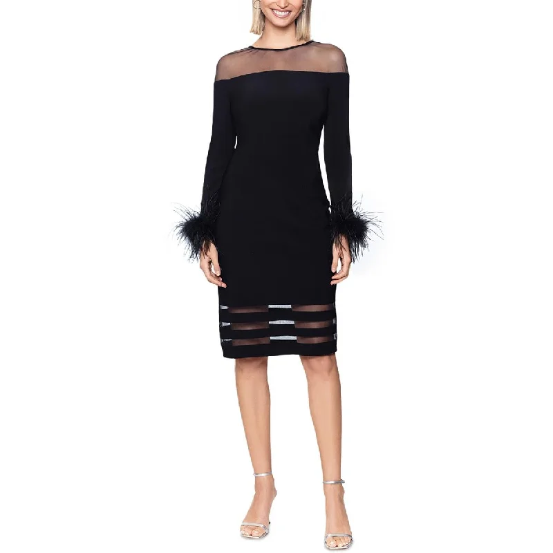 Weekend Must-Have Offers Betsy & Adam Womens Matte Jersey Feathers Sheath Dress