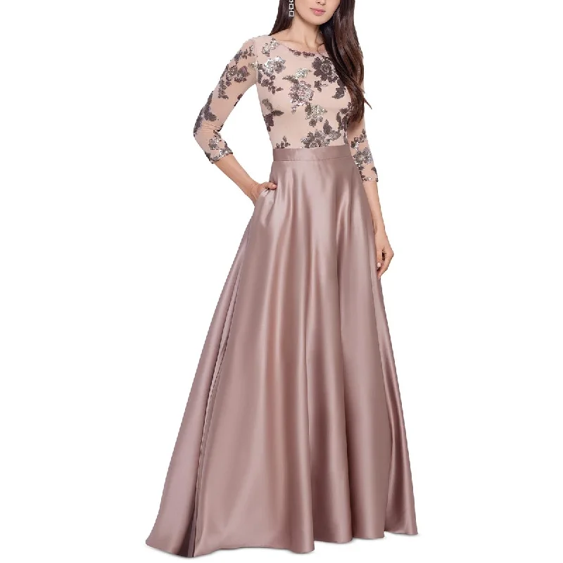 Weekend Best Price Deals Betsy & Adam Womens Mesh Embellished Evening Dress