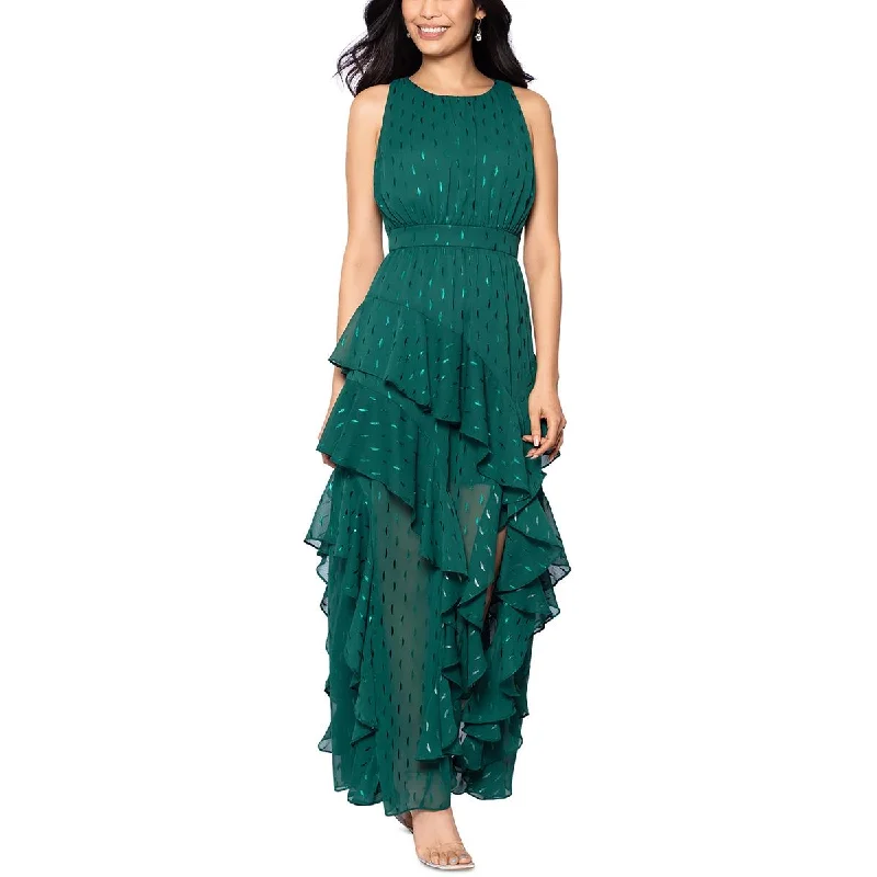 Seasonal Sale Betsy & Adam Womens Metallic Cascade Ruffle Evening Dress