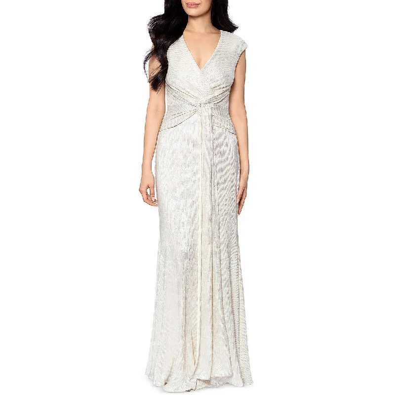 Clearance Event Betsy & Adam Womens Metallic V-Neck Evening Dress