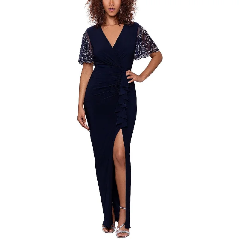 Sale of the Year Betsy & Adam Womens Petites Knit Cascade Ruffle Evening Dress