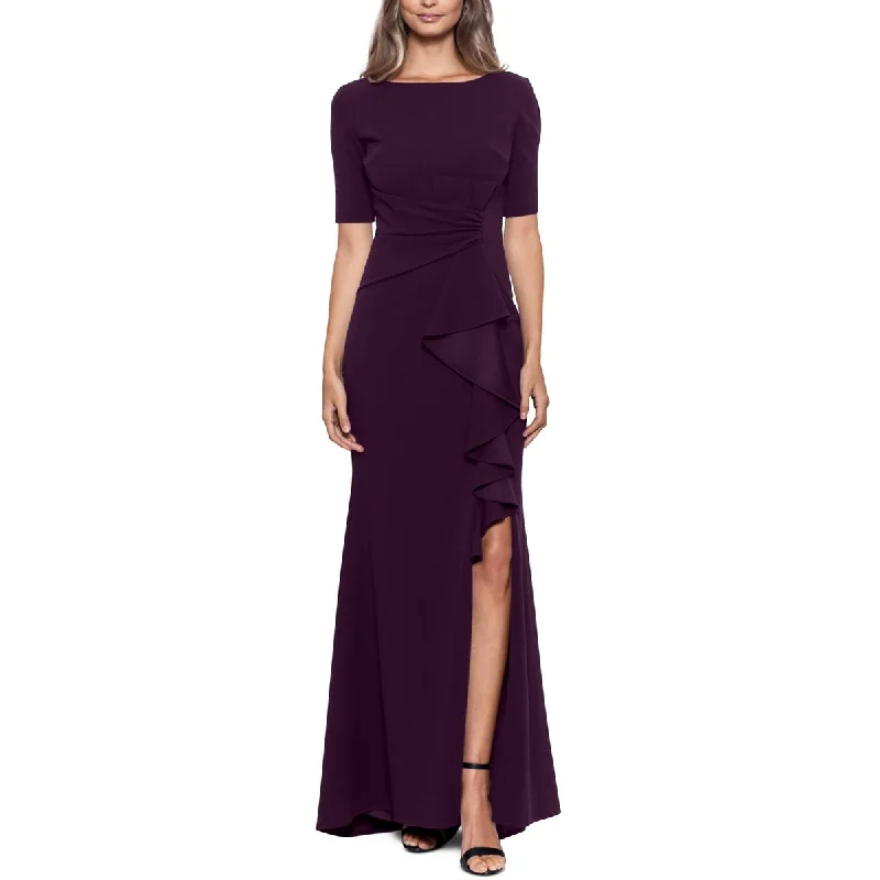 Big Discount Event Betsy & Adam Womens Petites Ruched Boatneck Evening Dress