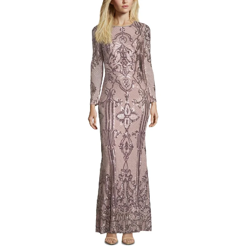 Get It Now Betsy & Adam Womens Petites Sequined Long Sleeve Evening Dress