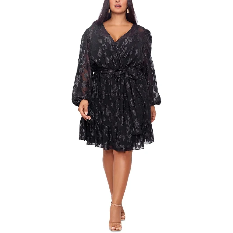 Massive Price Cuts Betsy & Adam Womens Plus Burnout Metallic Fit & Flare Dress