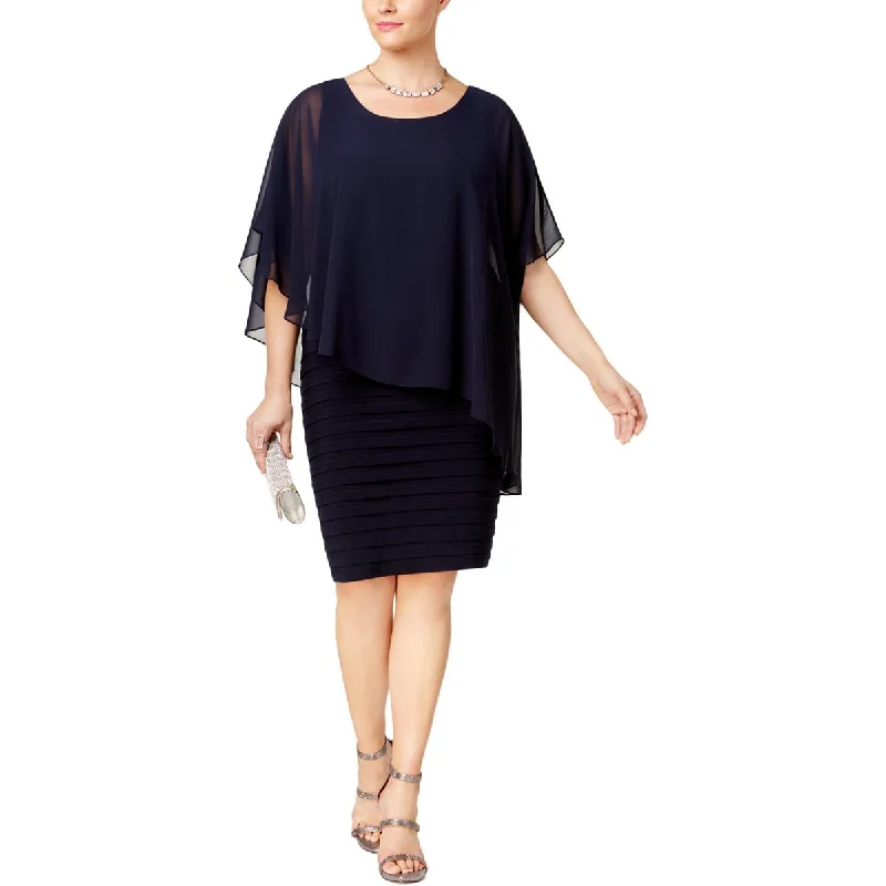 Today Only Betsy & Adam Womens Plus Chiffon Overlay Shutter Pleat Cocktail Dress