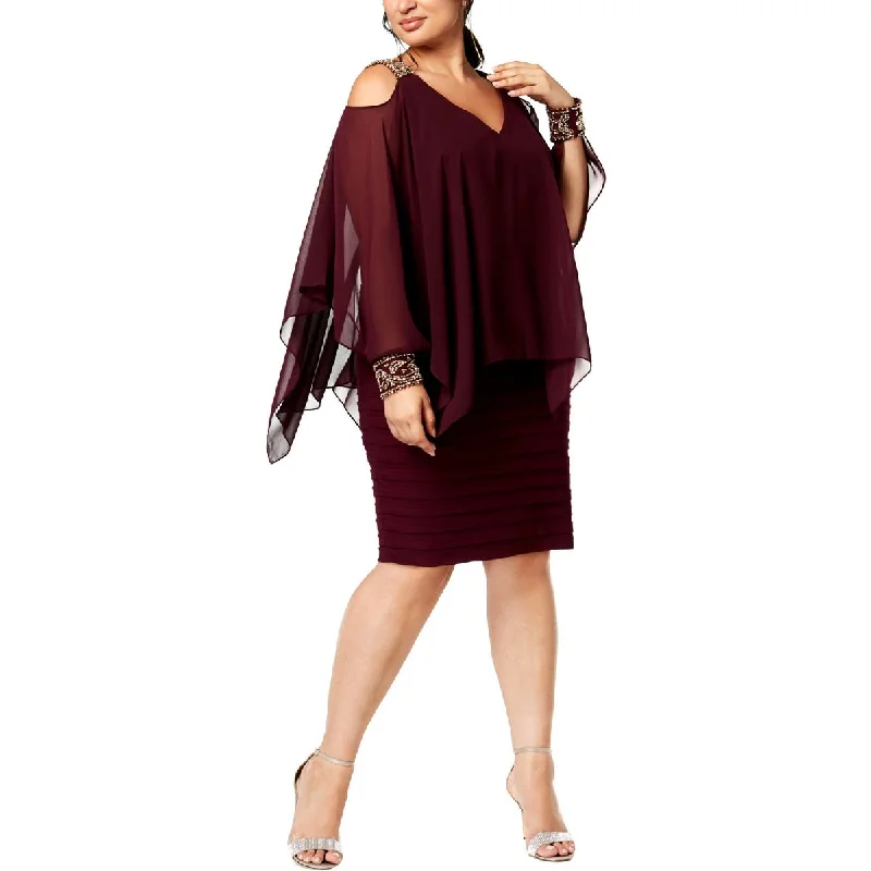 Limited Quantity Betsy & Adam Womens Plus Cld Shoulder Embellished Capelet Dress