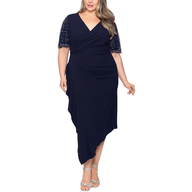 Final Clearance Betsy & Adam Womens Plus Ruched Asymmetrical Sheath Dress