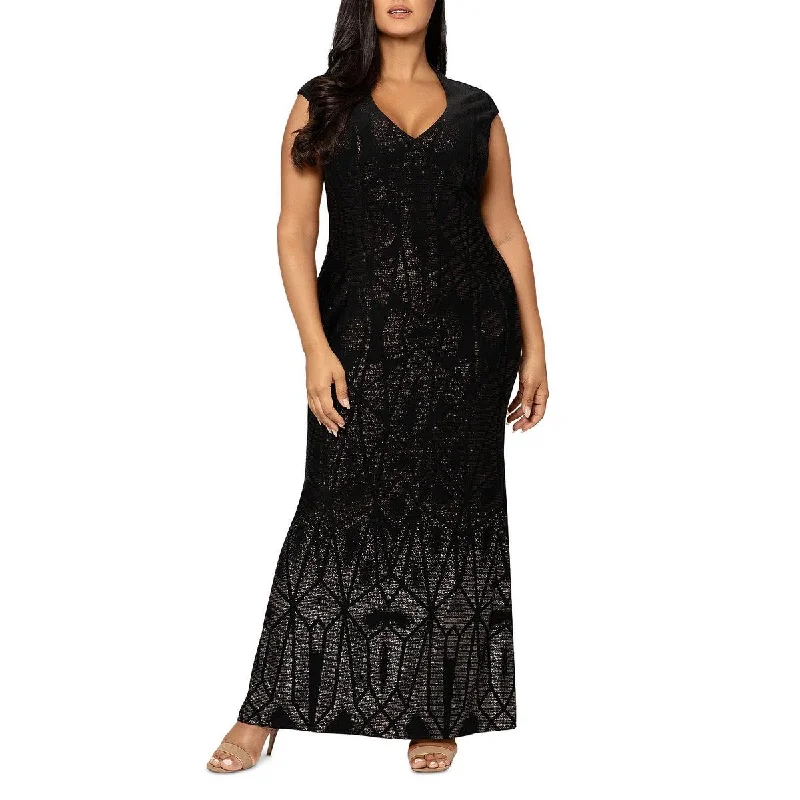 Hurry, While Stocks Last Betsy & Adam Womens Plus Metallic V-Neck Evening Dress