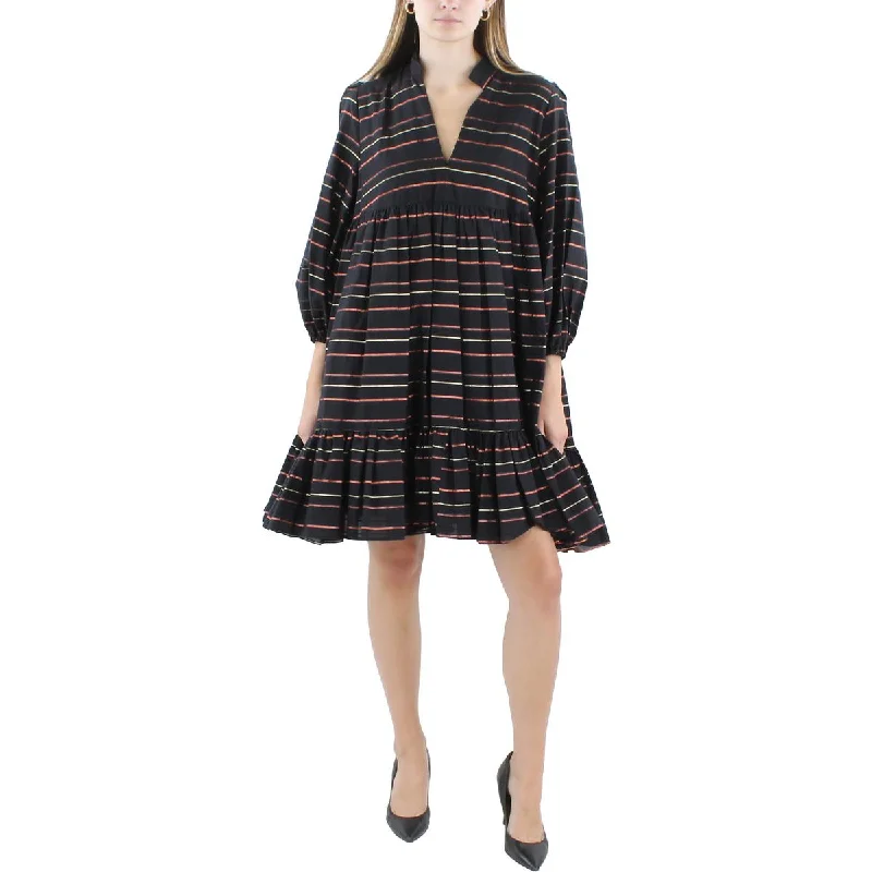 Weekend Discount Fest Black Halo Womens Above Knee Puff Sleeve Babydoll Dress