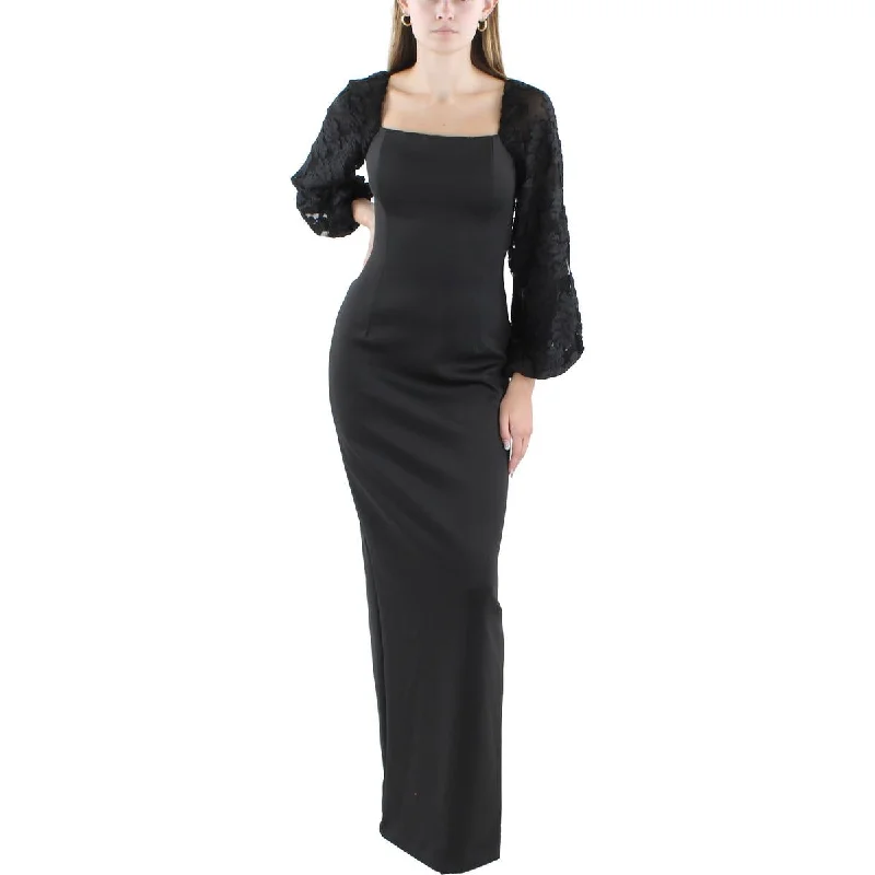 Weekend Super Sale Alert Black Halo Womens Full Length Burnout Sleeve Evening Dress