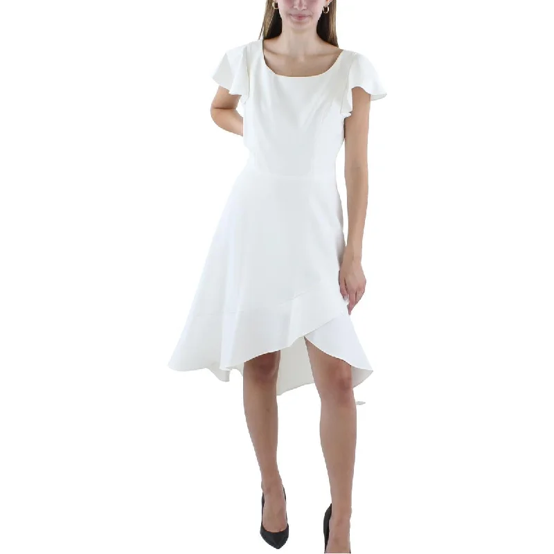 Weekend Deal Fest Black Halo Womens Hi-Low Flutter Sleeve Fit & Flare Dress