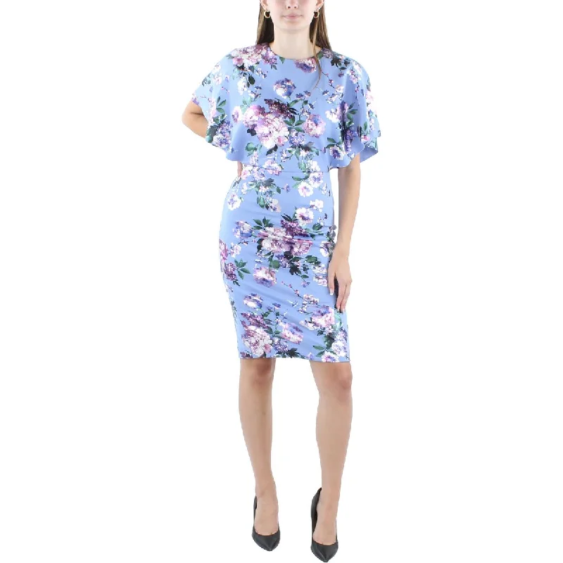 Weekend Shopping Fiesta Black Halo Womens Knee-Length Butterfly Sleeves Sheath Dress