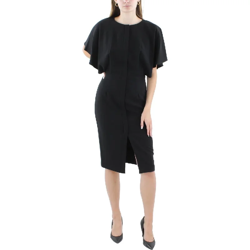 Weekend Big Savings Black Halo Womens Knee-Length Flutter Sleeve Sheath Dress