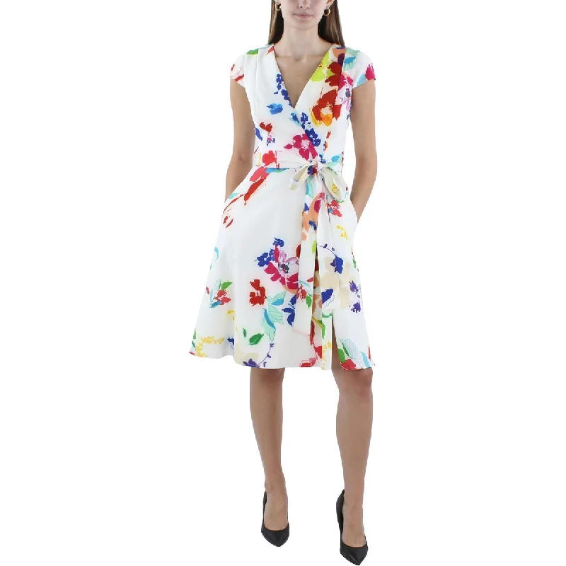 Weekend Promo Offers Black Halo Womens Knee-Length Tie Waist Fit & Flare Dress