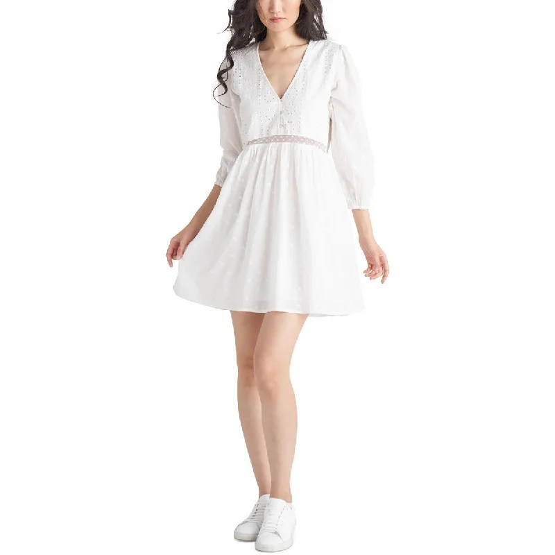 Flash Offer Black Tape_ Womens Cotton Mesh Inset Fit & Flare Dress