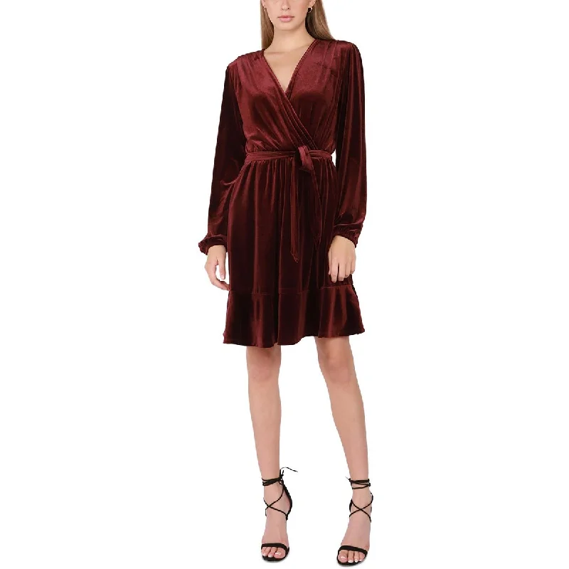 Unbeatable Bargains Black Tape_ Womens Petites Velvet Ruffled Wrap Dress